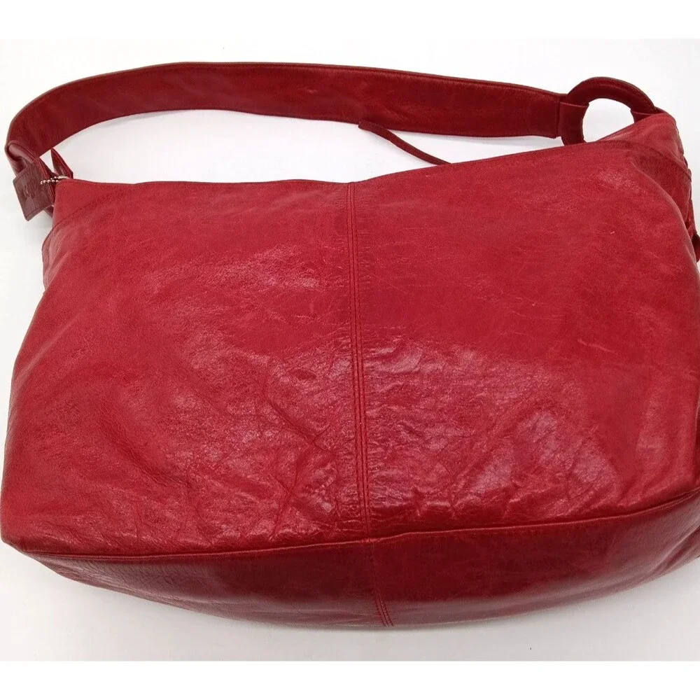 Latico Red Woven Leather Basketweave Pattern Large Handbag